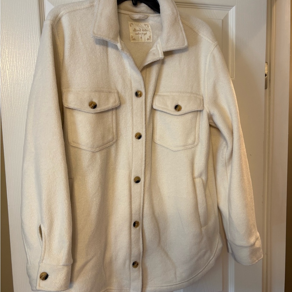 Altar’d State Cream Sherpa Shacket Button Front Cozy Oversized Jacket Neutral